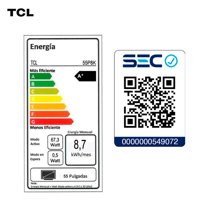 Smart TV 55" TCL 4K UHD QLED 55P8K