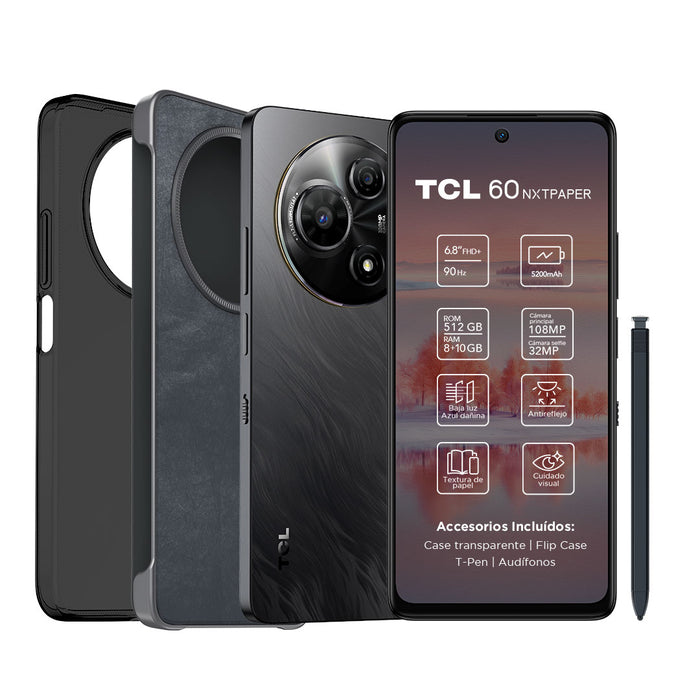 Smartphone TCL 60 NXTPAPER 512GB + Lápiz + Flip Case