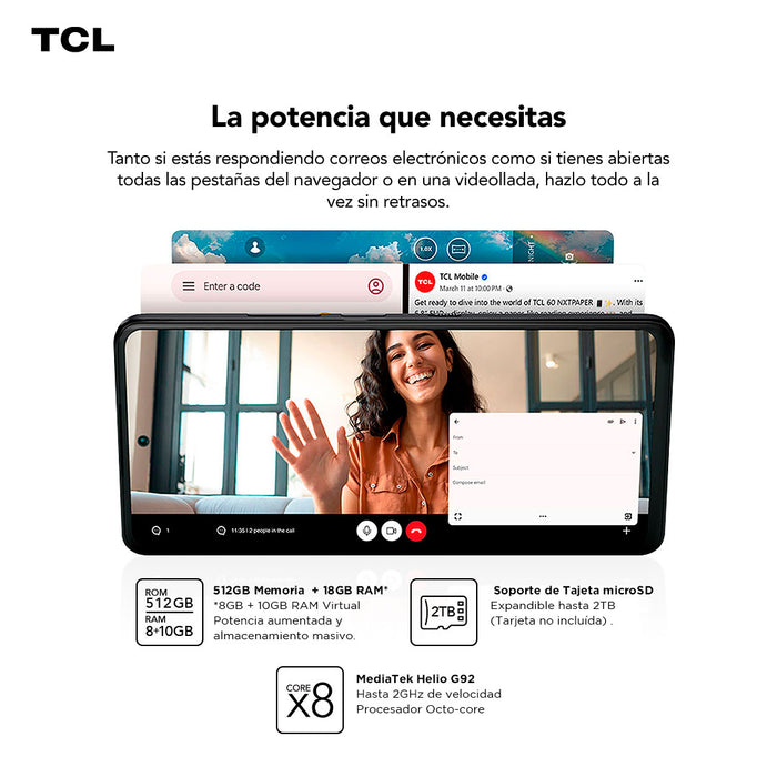 Smartphone TCL 60 NXTPAPER 512GB + Lápiz + Flip Case