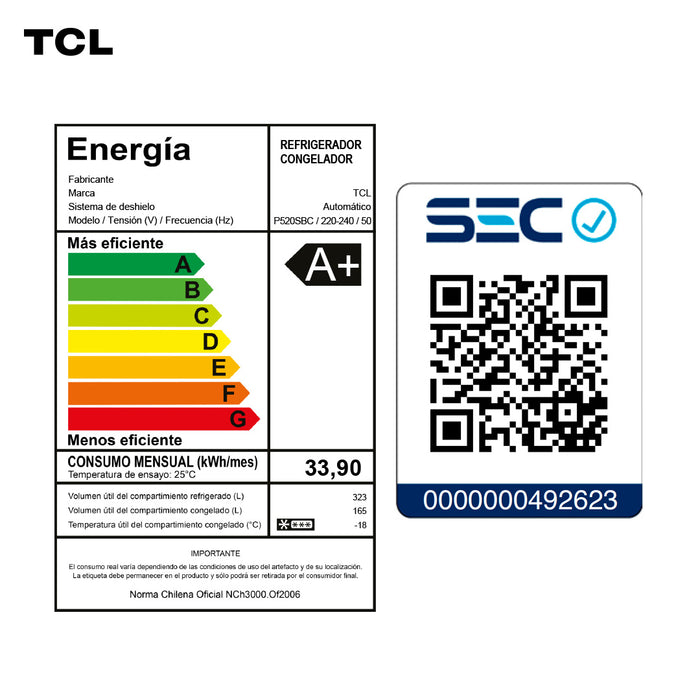 Refrigerador Side By Side TCL 488L P520SBS