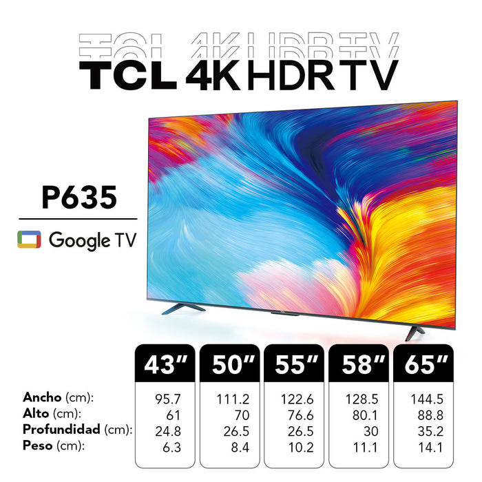 LED 50" TCL 50P635 4K HDR Smart TV Google TV
