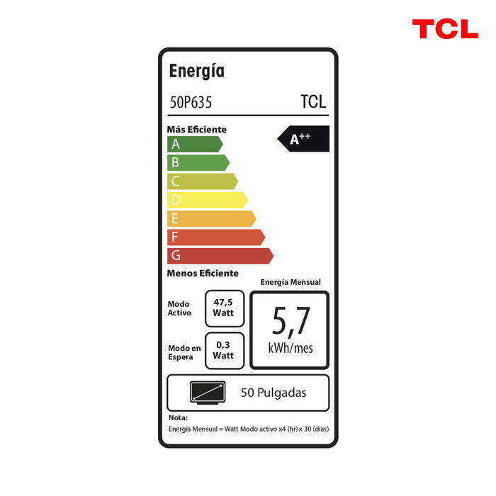 LED 50" TCL 50P635 4K HDR Smart TV Google TV
