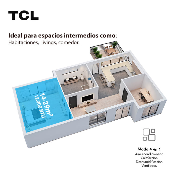 Aire Acondicionado Portátil Frío-Calor TCL 12000 BTU 4 en 1