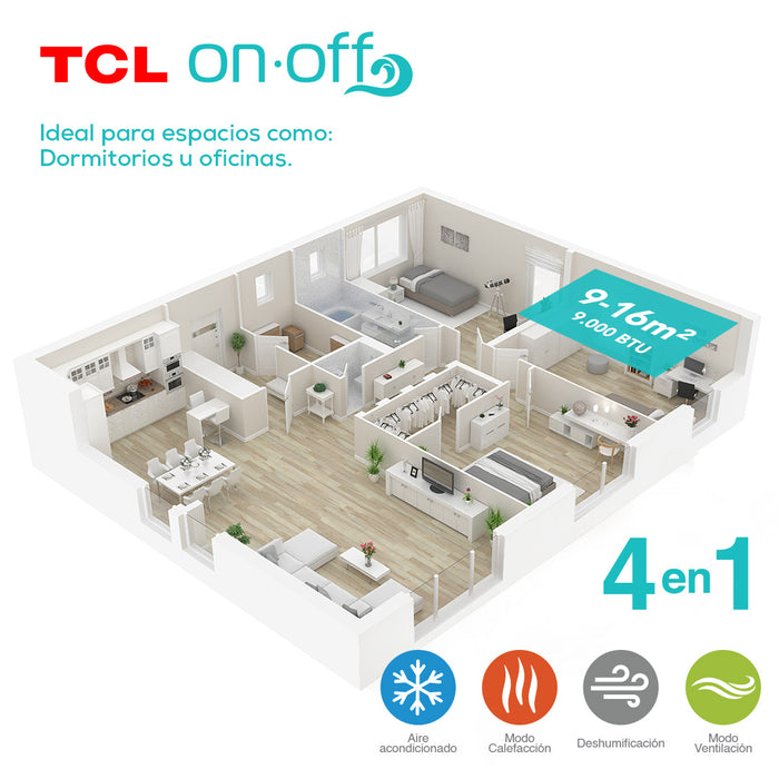 Aire Acondicionado Frio-Calor Split TCL 9000 BTU 4en1