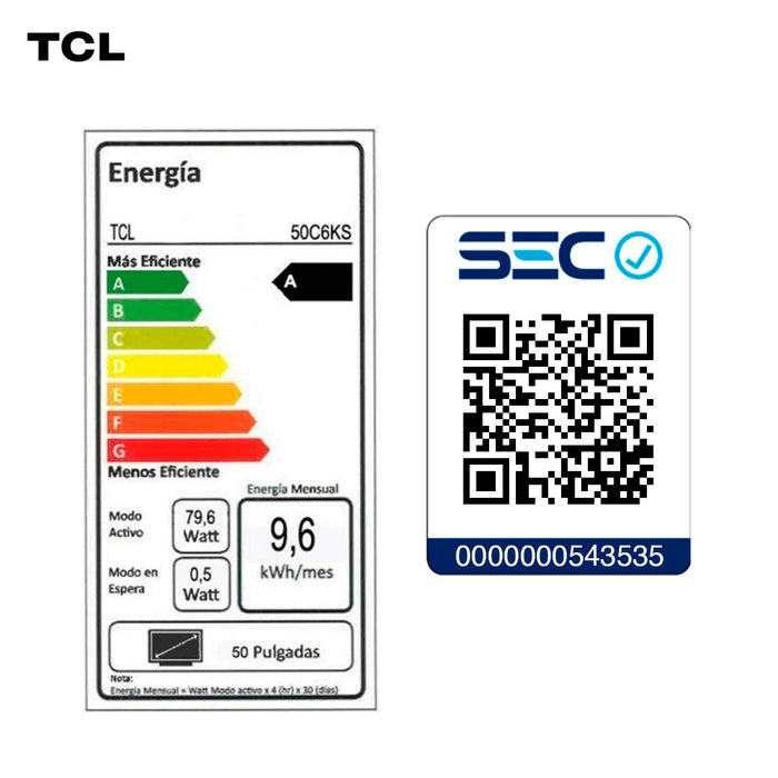 Smart TV 50" TCL 4K QLED Mini LED 50C6KS