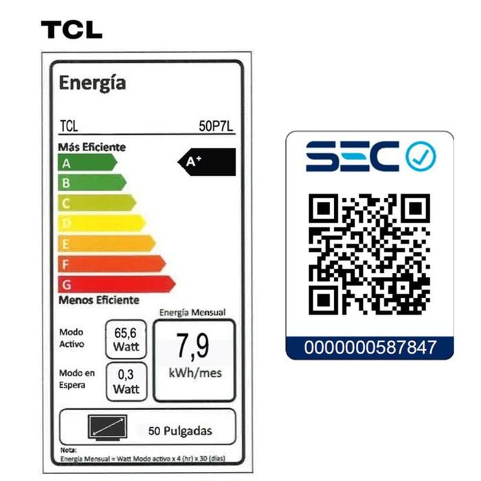 Smart TV 50" TCL 4K UHD QLED 50P7L
