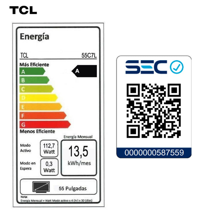 Smart TV 55" TCL 4K SQD-Mini LED 55C7L