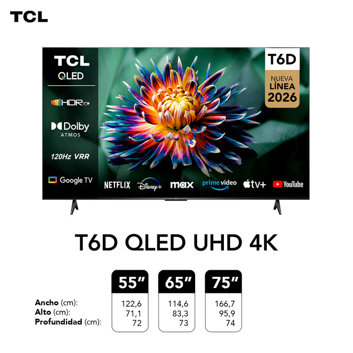 Smart TV TCL 75" QLED UHD 4K T6D