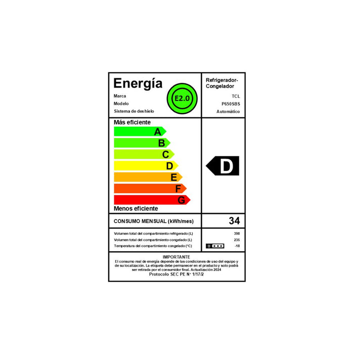 Refrigerador Side by Side TCL 633L P650SBS
