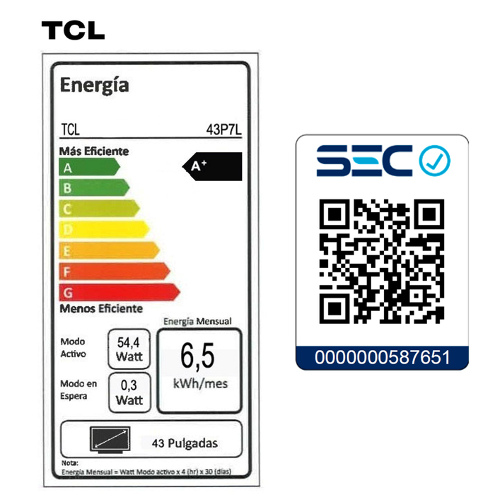 Smart TV TCL 43" QLED UHD 4K P7L