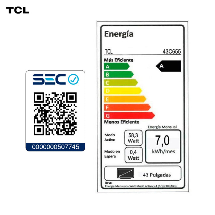 TCL 43" QLED 4K 43C655 Smart TV