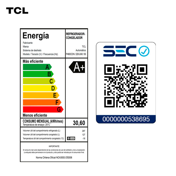 Refrigerador Cross Door TCL 424 Litros P460CD