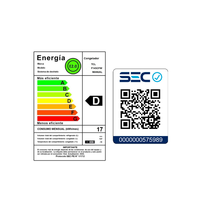 Freezer Horizontal TCL 137L F145CFW