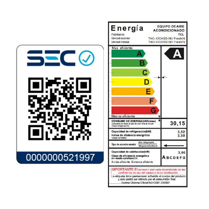 Aire Acondicionado Inverter TCL FreshIN 12000 BTU WIFI