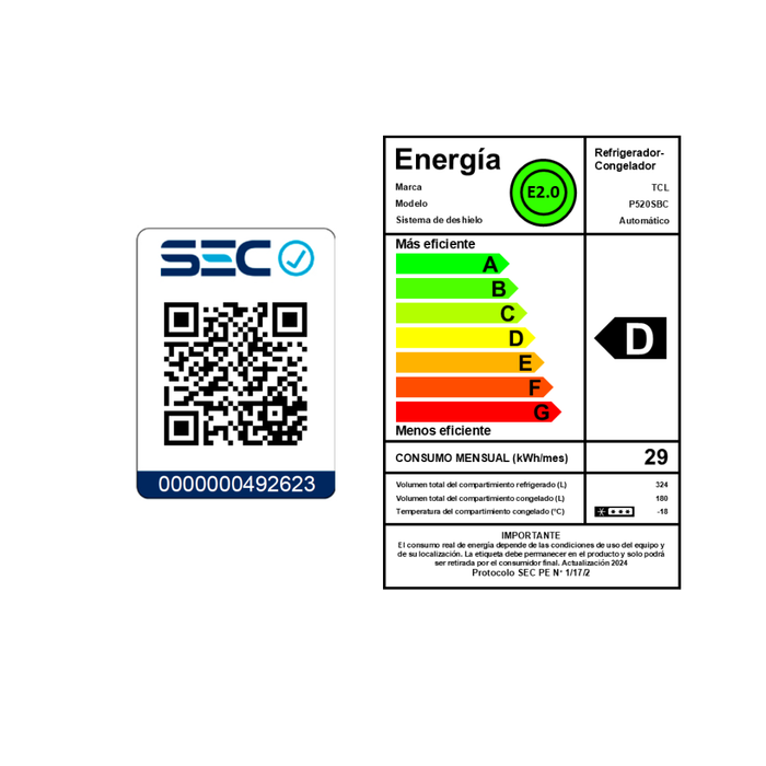 Refrigerador Side By Side TCL 504L P520SBC