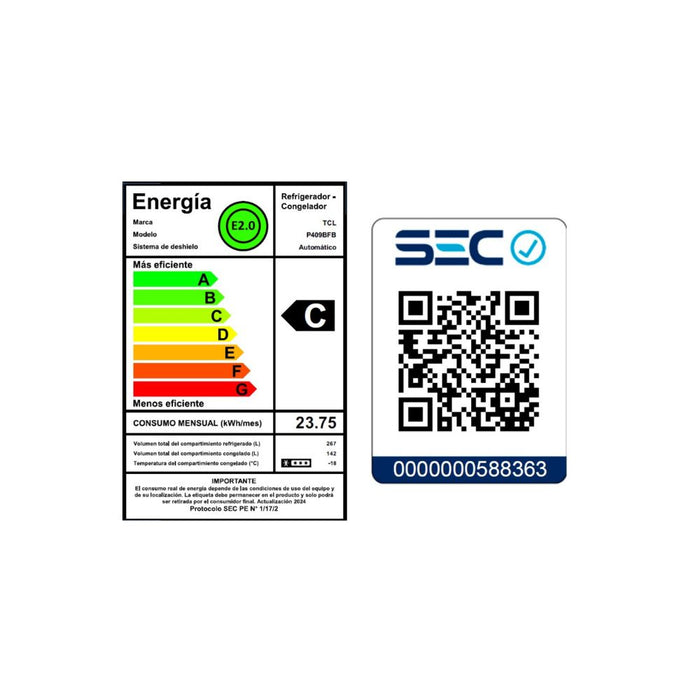 Refrigerador Bottom Freezer TCL 409L No Frost P409BFB