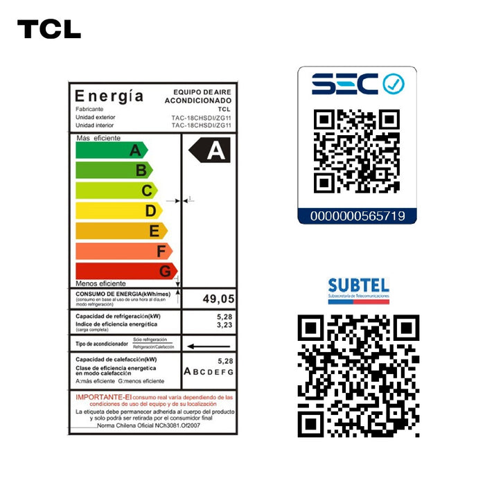 Aire Acondicionado Inverter TCL SaveIN 18000 BTU WIFI