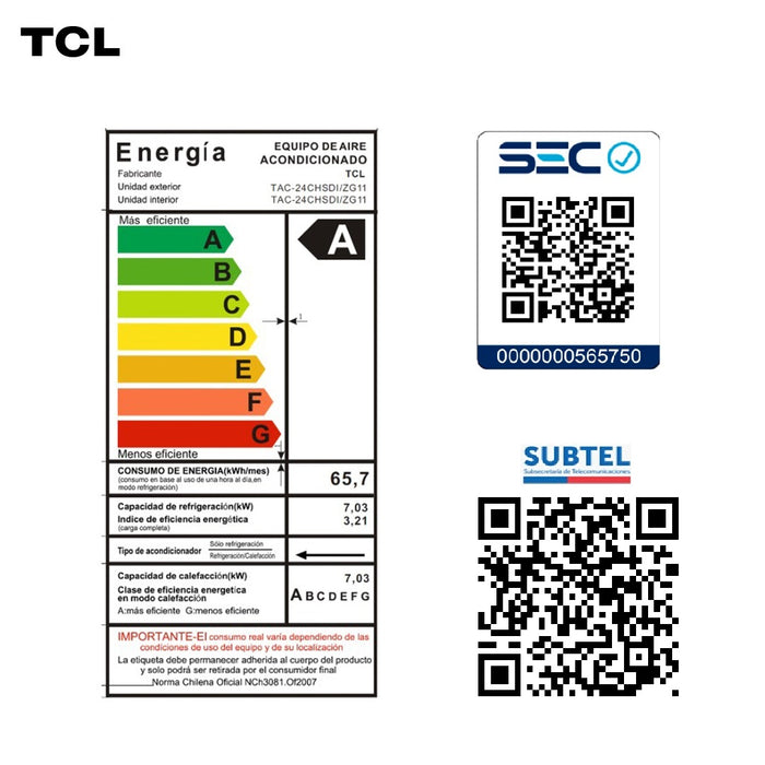 Aire Acondicionado Inverter TCL SaveIN 24000 BTU WIFI