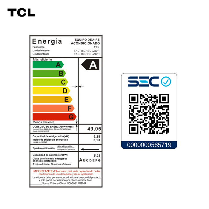 Aire Acondicionado Inverter TCL SaveIN 18000 BTU WIFI