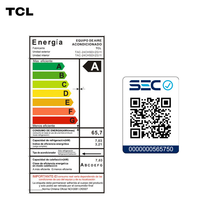 Aire Acondicionado Inverter TCL SaveIN 24000 BTU WIFI