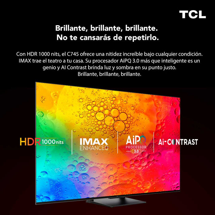 QLED 65" TCL 65C745 4K HDR Smart TV Google TV