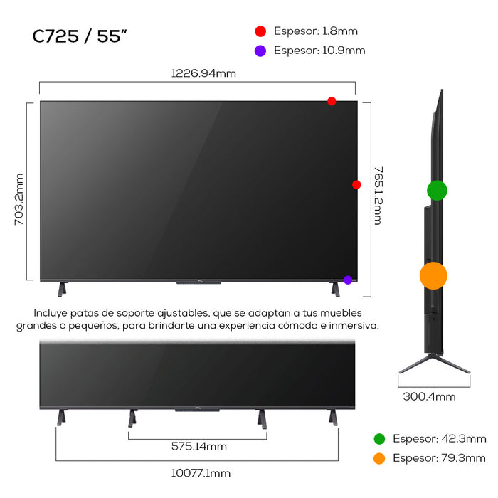 QLED 55" TCL 55C725 4K HDR Smart TV Google TV