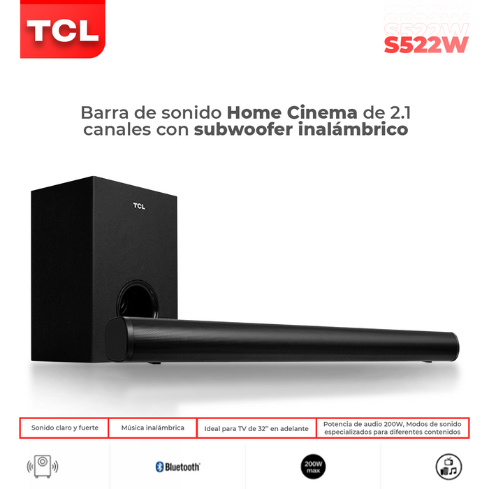 Soundbar 2.1 200W TCL S522W Bluetooth