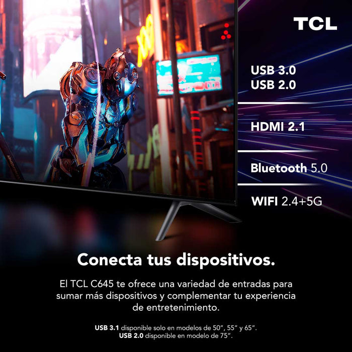 QLED 75" TCL 75C645 4K HDR Smart TV Google TV